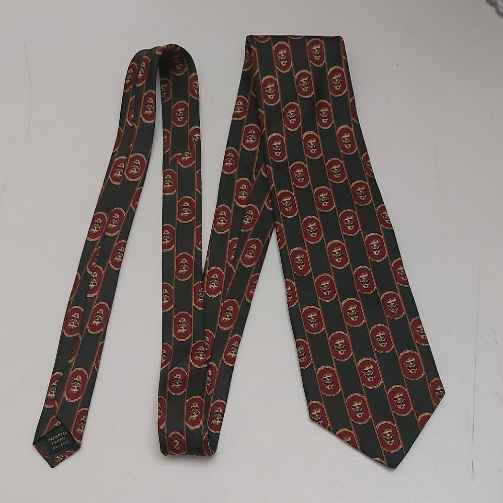 Vintage Beau Brummer Grunge Psychedelic Crest Logo All Silk Tie Mens Necktie